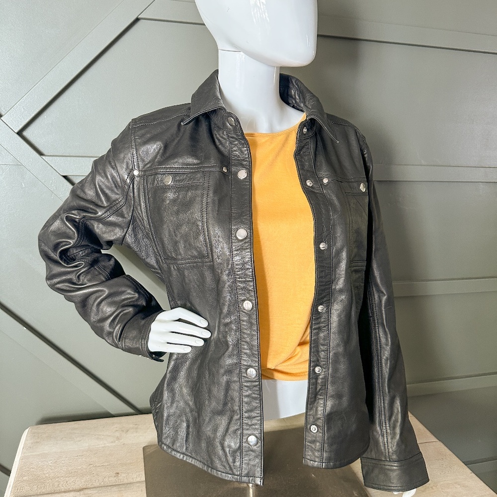 Women's Black Shirt Style Leather Jacket XL